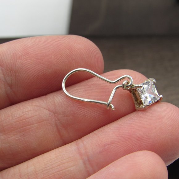 Sterling Silver Square CZ Diamond Earrings Vintage - Picture 3 of 7